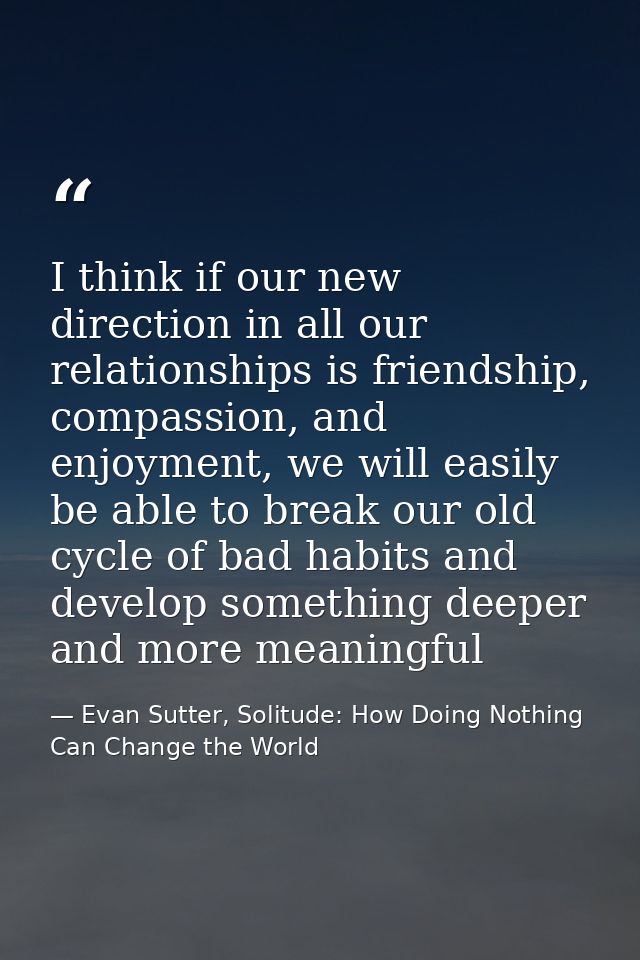 I think if our new direction in all our relationships is friendship, compassion, and enjoyment, we will easily be able t — Evan Sutter, Solitude: How Doing Nothing Can Change the World