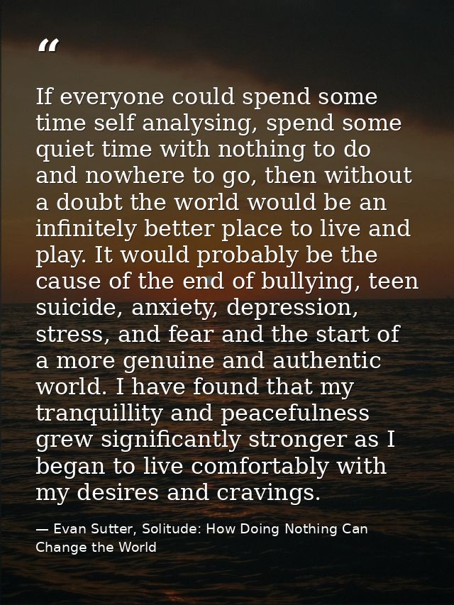 If everyone could spend some time self analysing, spend some quiet time with nothing to do and nowhere to go, then witho — Evan Sutter, Solitude: How Doing Nothing Can Change the World
