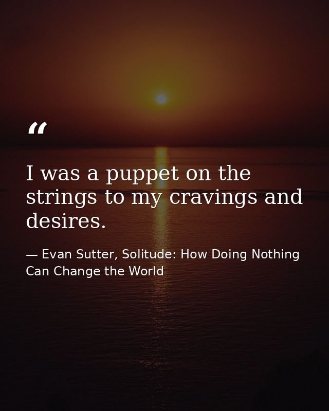 I was a puppet on the strings to my cravings and desires. — Evan Sutter, Solitude: How Doing Nothing Can Change the World