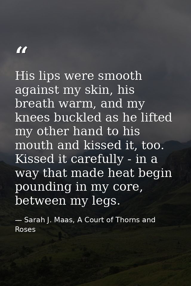 His lips were smooth against my skin, his breath warm, and my knees buckled as he lifted my other hand to his mouth and  — Sarah J. Maas, A Court of Thorns and Roses