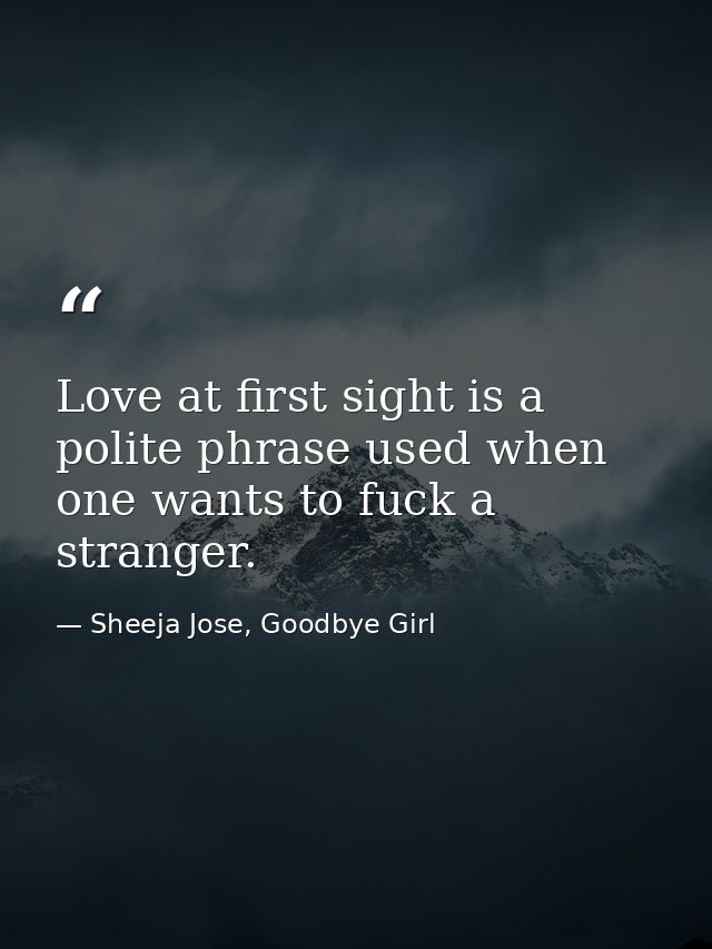 Love at first sight is a polite phrase used when one wants to fuck a stranger. — Sheeja Jose, Goodbye Girl