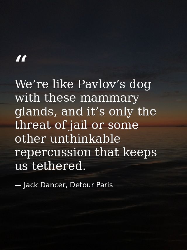 We’re like Pavlov’s dog with these mammary glands, and it’s only the threat of jail or some other unthinkable repercussi — Jack Dancer, Detour Paris