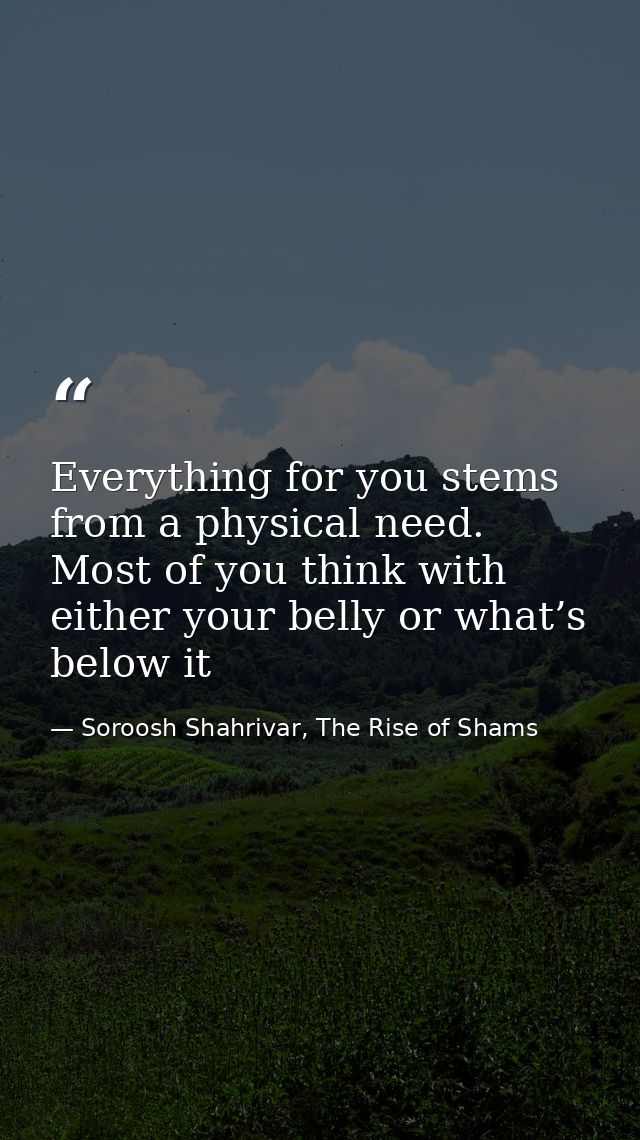 Everything for you stems from a physical need. Most of you think with either your belly or what’s below it — Soroosh Shahrivar, The Rise of Shams