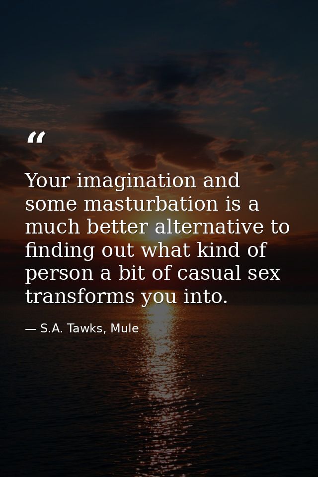 Your imagination and some masturbation is a much better alternative to finding out what kind of person a bit of casual s — S.A. Tawks, Mule