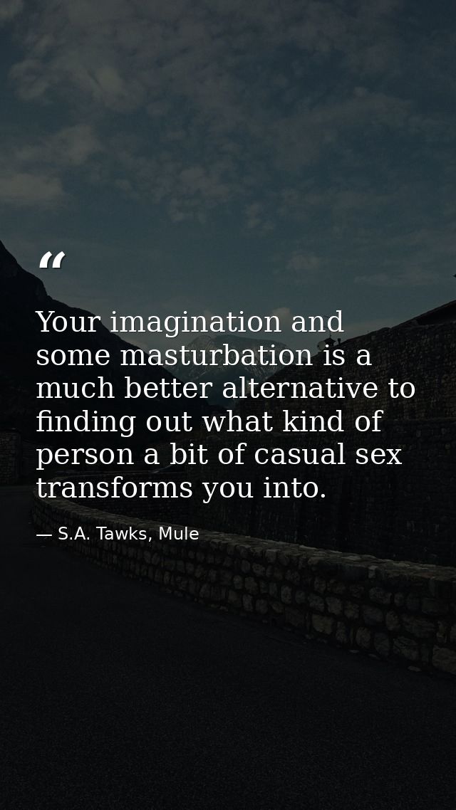 Your imagination and some masturbation is a much better alternative to finding out what kind of person a bit of casual s — S.A. Tawks, Mule