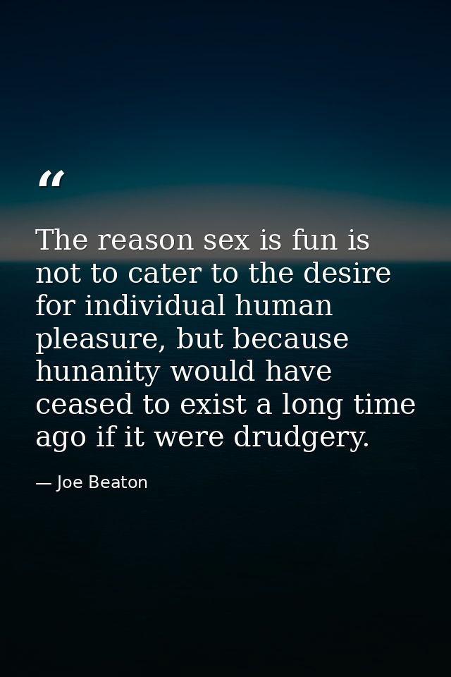 The reason sex is fun is not to cater to the desire for individual human pleasure, but because hunanity would have cease — Joe Beaton