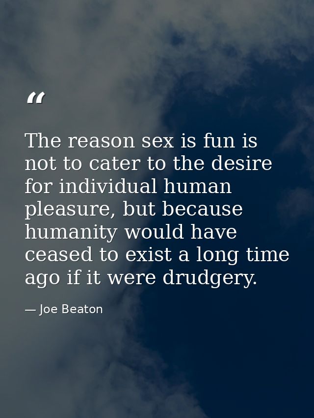 The reason sex is fun is not to cater to the desire for individual human pleasure, but because humanity would have cease — Joe Beaton