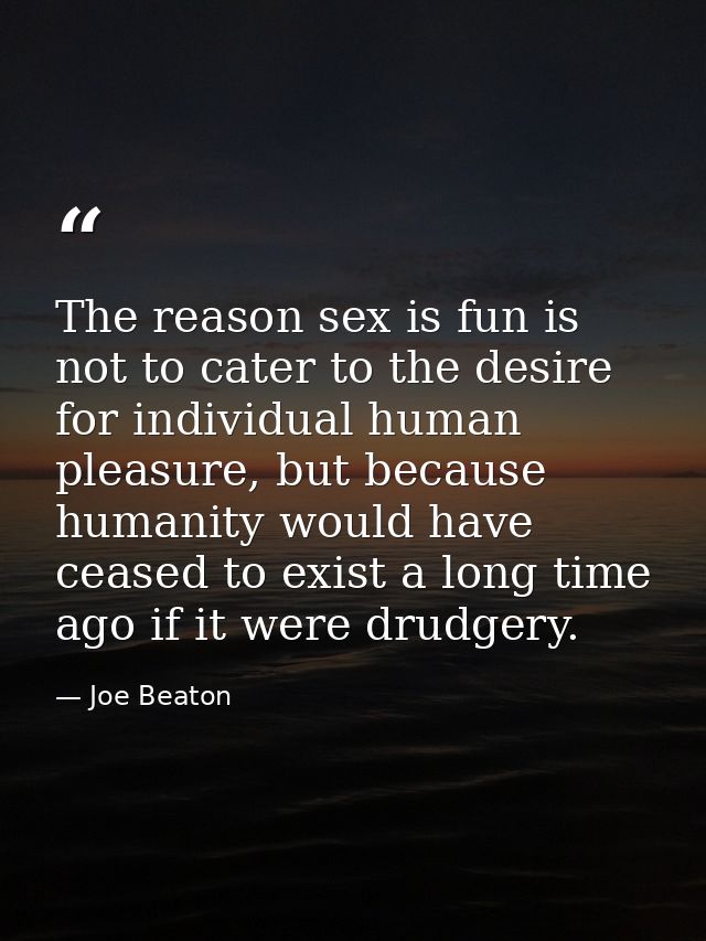 The reason sex is fun is not to cater to the desire for individual human pleasure, but because humanity would have cease — Joe Beaton