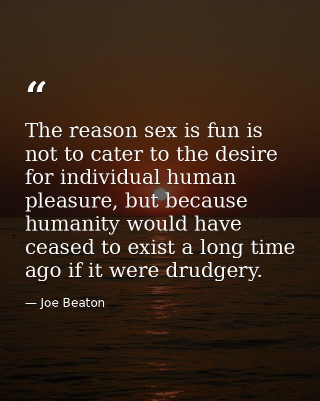 The reason sex is fun is not to cater to the desire for individual human pleasure, but because humanity would have cease — Joe Beaton