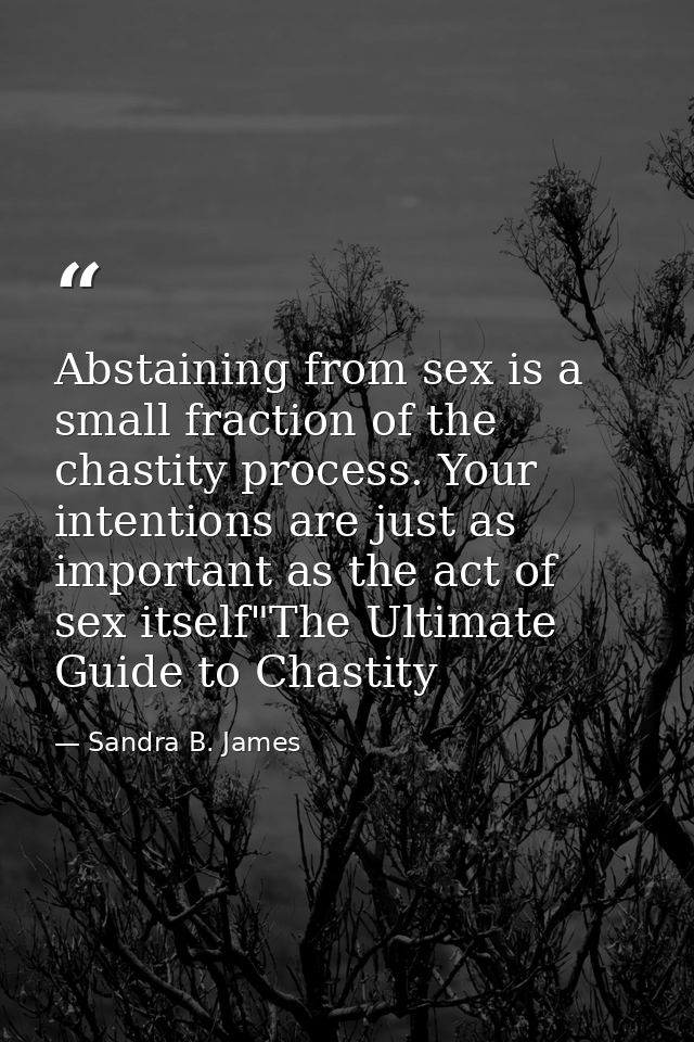Abstaining from sex is a small fraction of the chastity process. Your intentions are just as important as the act of sex — Sandra B. James