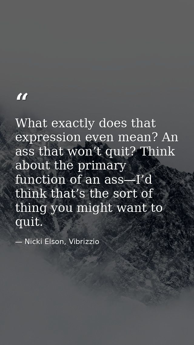 What exactly does that expression even mean? An ass that won’t quit? Think about the primary function of an ass—I’d thin — Nicki Elson, Vibrizzio