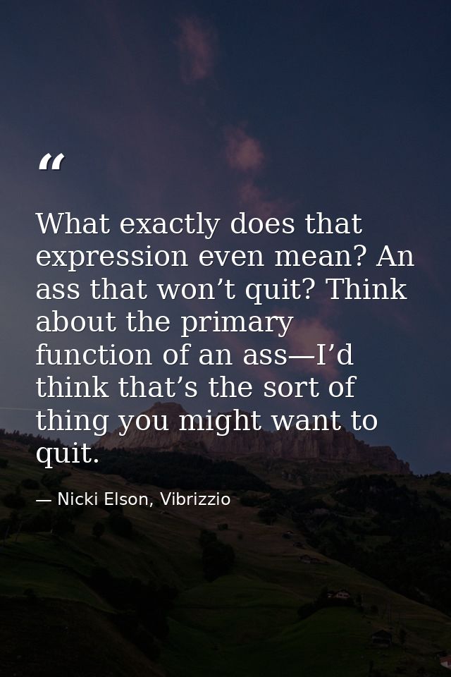 What exactly does that expression even mean? An ass that won’t quit? Think about the primary function of an ass—I’d thin — Nicki Elson, Vibrizzio