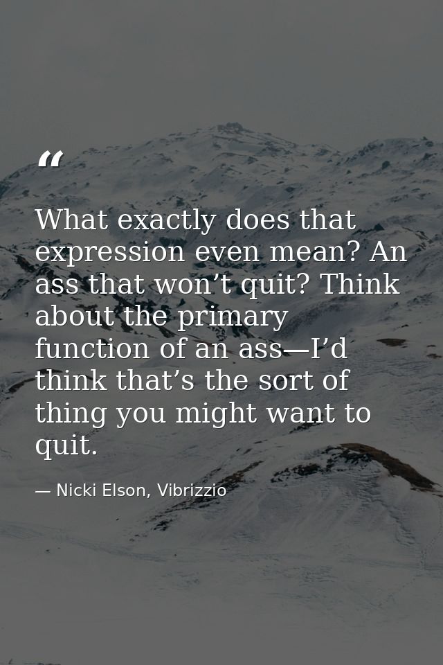 What exactly does that expression even mean? An ass that won’t quit? Think about the primary function of an ass—I’d thin — Nicki Elson, Vibrizzio