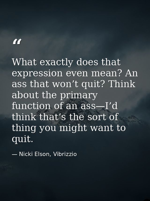 What exactly does that expression even mean? An ass that won’t quit? Think about the primary function of an ass—I’d thin — Nicki Elson, Vibrizzio