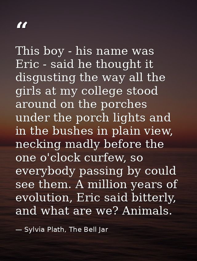 This boy - his name was Eric - said he thought it disgusting the way all the girls at my college stood around on the por — Sylvia Plath, The Bell Jar