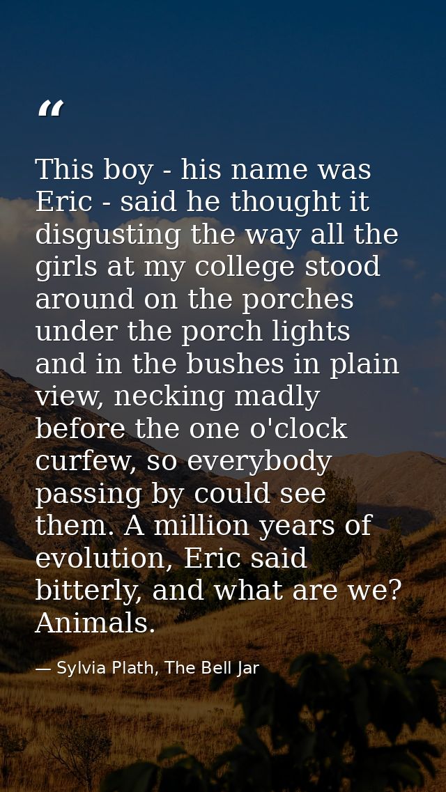 This boy - his name was Eric - said he thought it disgusting the way all the girls at my college stood around on the por — Sylvia Plath, The Bell Jar