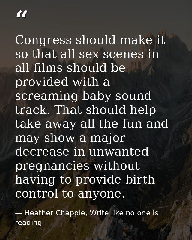 Congress should make it so that all sex scenes in all films should be provided with a screaming baby sound track. That s — Heather Chapple, Write like no one is reading