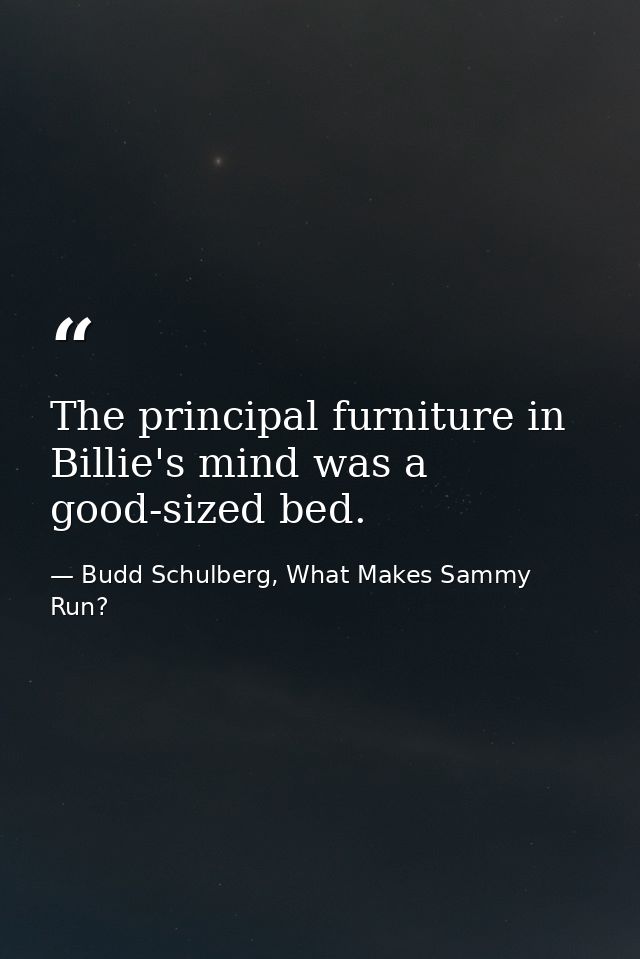 The principal furniture in Billie's mind was a good-sized bed. — Budd Schulberg, What Makes Sammy Run?
