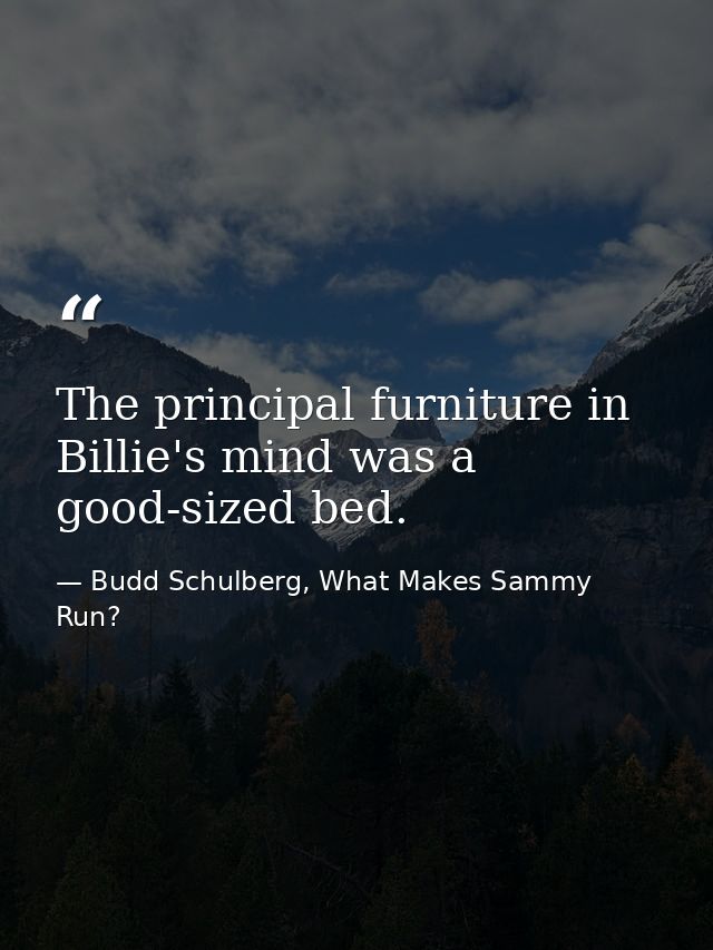 The principal furniture in Billie's mind was a good-sized bed. — Budd Schulberg, What Makes Sammy Run?