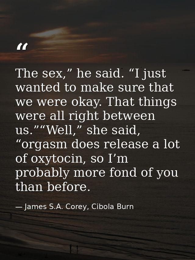 The sex,” he said. “I just wanted to make sure that we were okay. That things were all right between us.”“Well,” she sai — James S.A. Corey, Cibola Burn