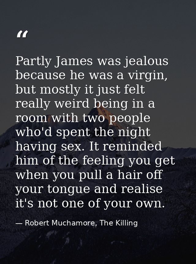 Partly James was jealous because he was a virgin, but mostly it just felt really weird being in a room with two people w — Robert Muchamore, The Killing