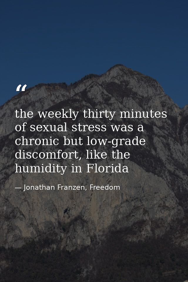 the weekly thirty minutes of sexual stress was a chronic but low-grade discomfort, like the humidity in Florida — Jonathan Franzen, Freedom