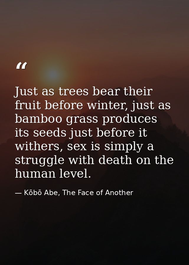Just as trees bear their fruit before winter, just as bamboo grass produces its seeds just before it withers, sex is sim — Kōbō Abe, The Face of Another
