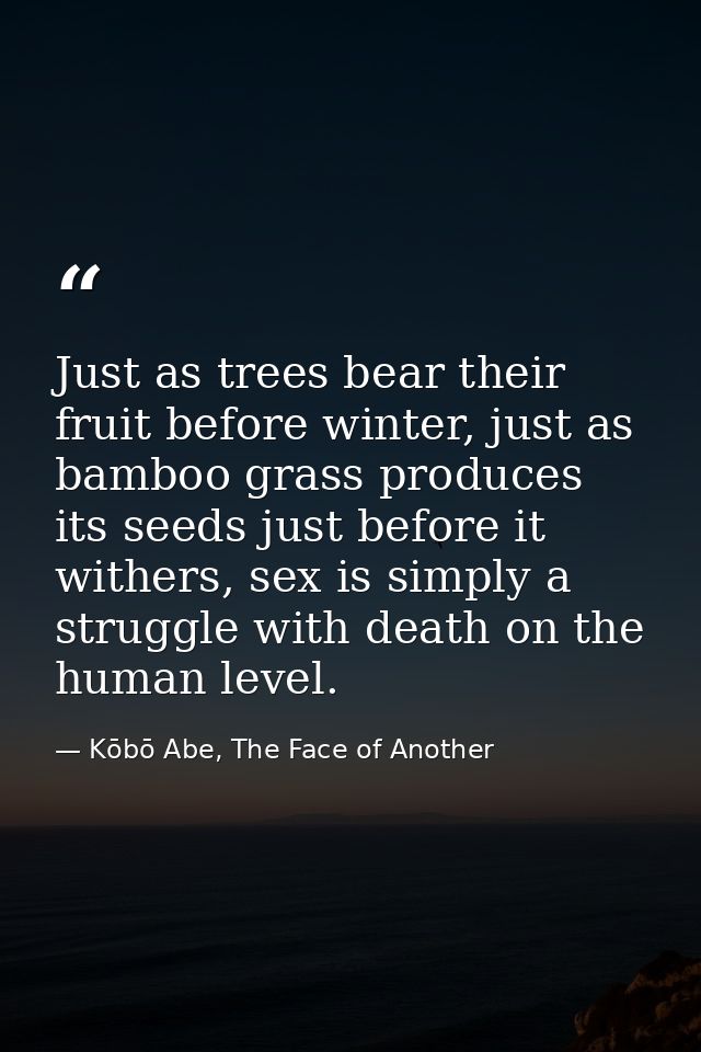 Just as trees bear their fruit before winter, just as bamboo grass produces its seeds just before it withers, sex is sim — Kōbō Abe, The Face of Another