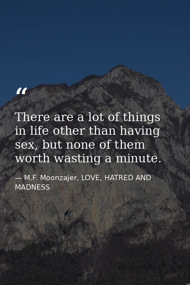 There are a lot of things in life other than having sex, but none of them worth wasting a minute. — M.F. Moonzajer, LOVE, HATRED AND MADNESS