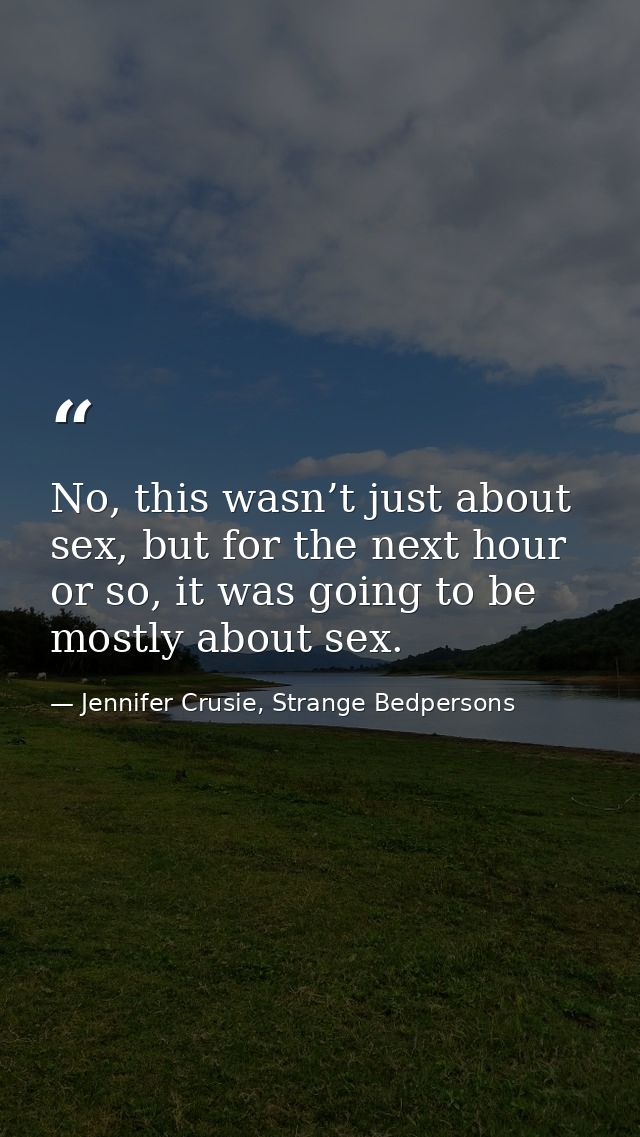 No, this wasn’t just about sex, but for the next hour or so, it was going to be mostly about sex. — Jennifer Crusie, Strange Bedpersons