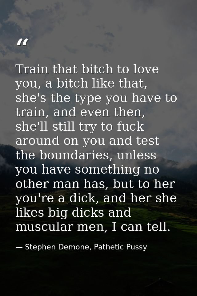 Train that bitch to love you, a bitch like that, she's the type you have to train, and even then, she'll still try to fu — Stephen Demone, Pathetic Pussy