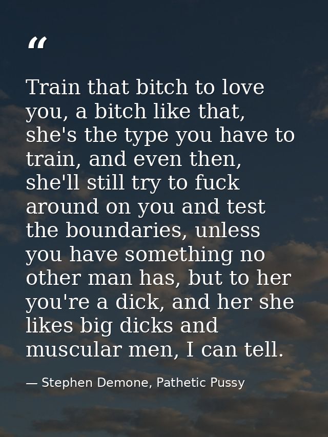 Train that bitch to love you, a bitch like that, she's the type you have to train, and even then, she'll still try to fu — Stephen Demone, Pathetic Pussy