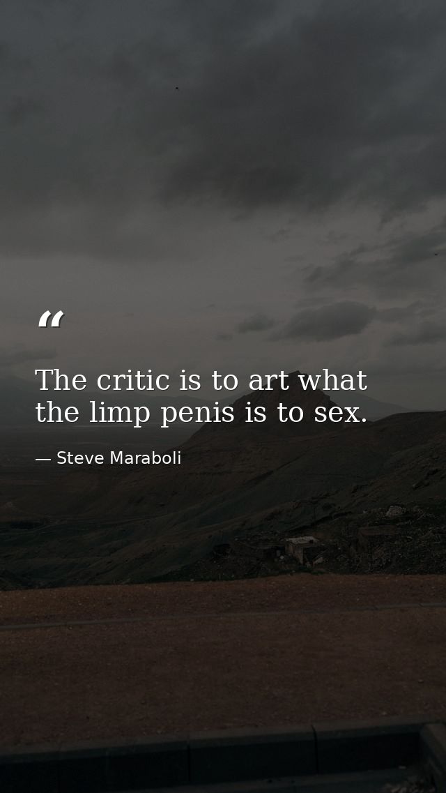 The critic is to art what the limp penis is to sex. — Steve Maraboli