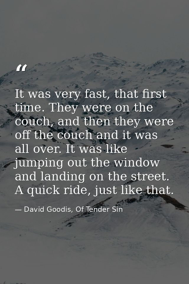 It was very fast, that first time. They were on the couch, and then they were off the couch and it was all over. It was  — David Goodis, Of Tender Sin