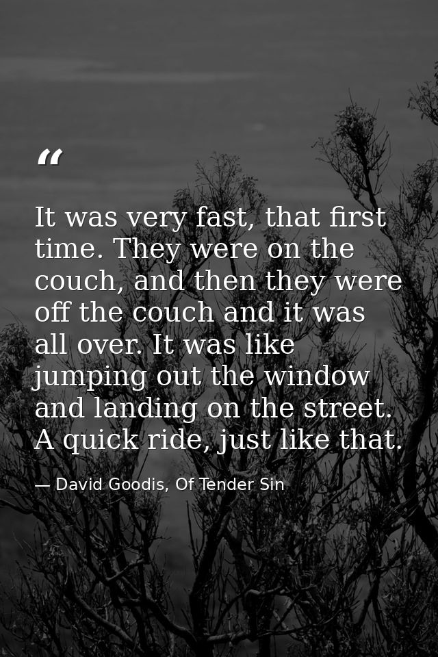 It was very fast, that first time. They were on the couch, and then they were off the couch and it was all over. It was  — David Goodis, Of Tender Sin