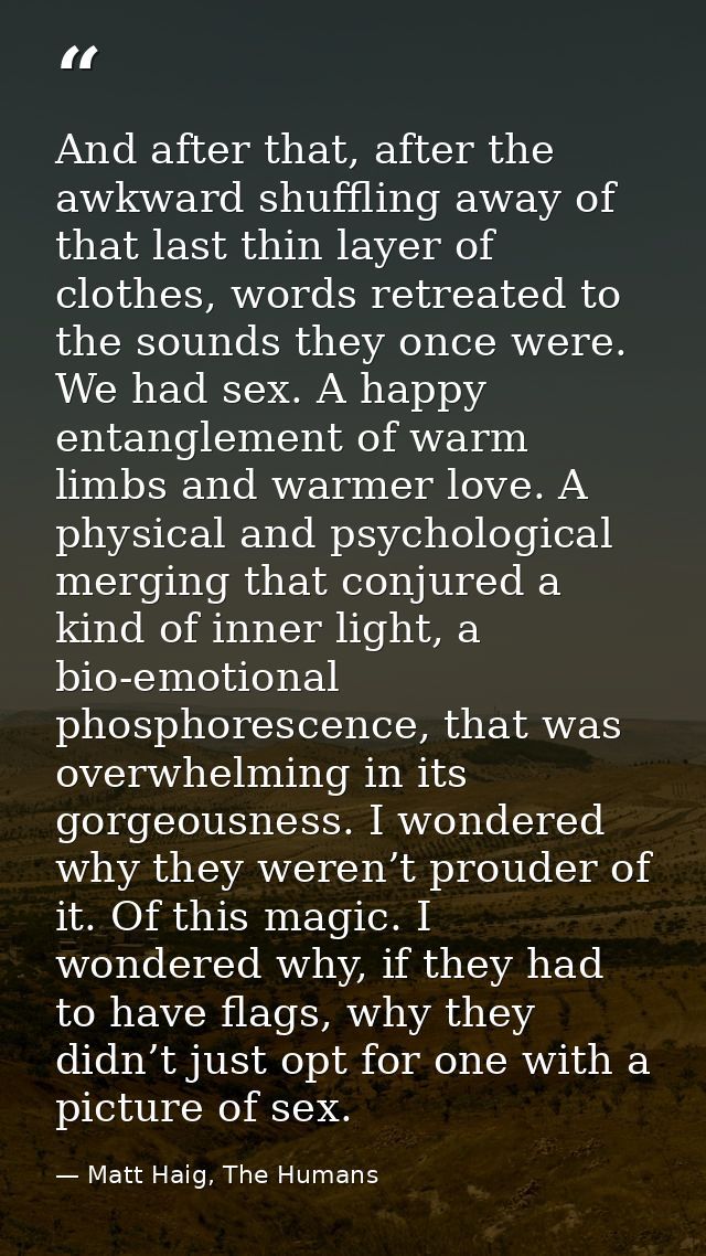 And after that, after the awkward shuffling away of that last thin layer of clothes, words retreated to the sounds they  — Matt Haig, The Humans