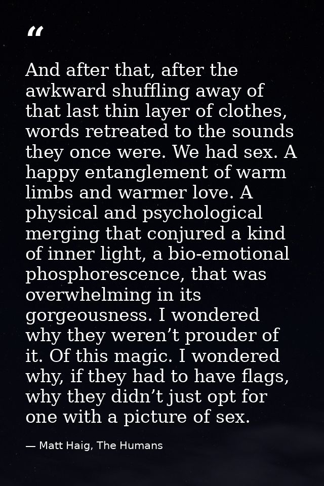And after that, after the awkward shuffling away of that last thin layer of clothes, words retreated to the sounds they  — Matt Haig, The Humans