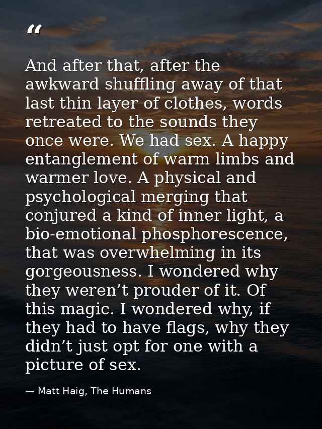 And after that, after the awkward shuffling away of that last thin layer of clothes, words retreated to the sounds they  — Matt Haig, The Humans