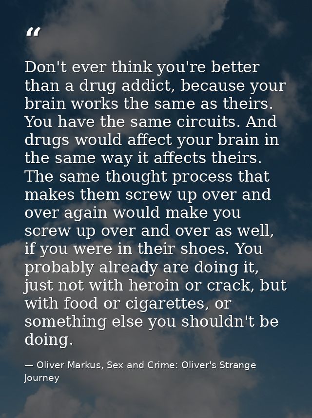 Don't ever think you're better than a drug addict, because your brain works the same as theirs. You have the same circui — Oliver Markus, Sex and Crime: Oliver's Strange Journey
