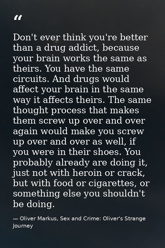 Don't ever think you're better than a drug addict, because your brain works the same as theirs. You have the same circui — Oliver Markus, Sex and Crime: Oliver's Strange Journey