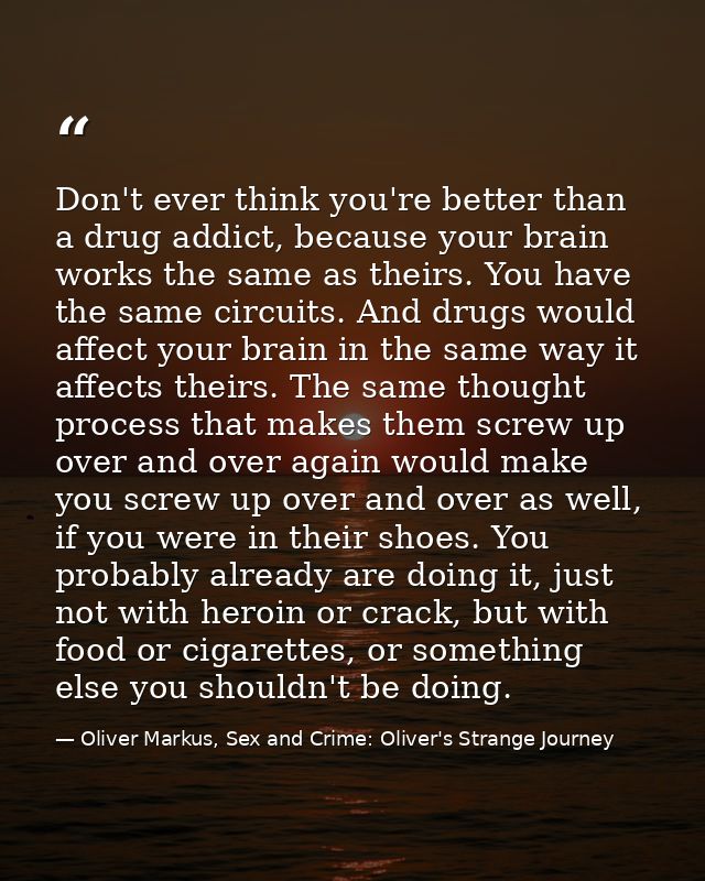 Don't ever think you're better than a drug addict, because your brain works the same as theirs. You have the same circui — Oliver Markus, Sex and Crime: Oliver's Strange Journey