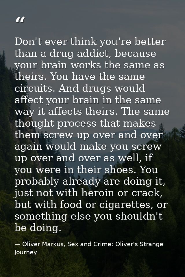 Don't ever think you're better than a drug addict, because your brain works the same as theirs. You have the same circui — Oliver Markus, Sex and Crime: Oliver's Strange Journey