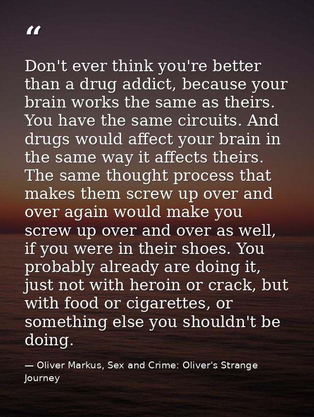Don't ever think you're better than a drug addict, because your brain works the same as theirs. You have the same circui — Oliver Markus, Sex and Crime: Oliver's Strange Journey
