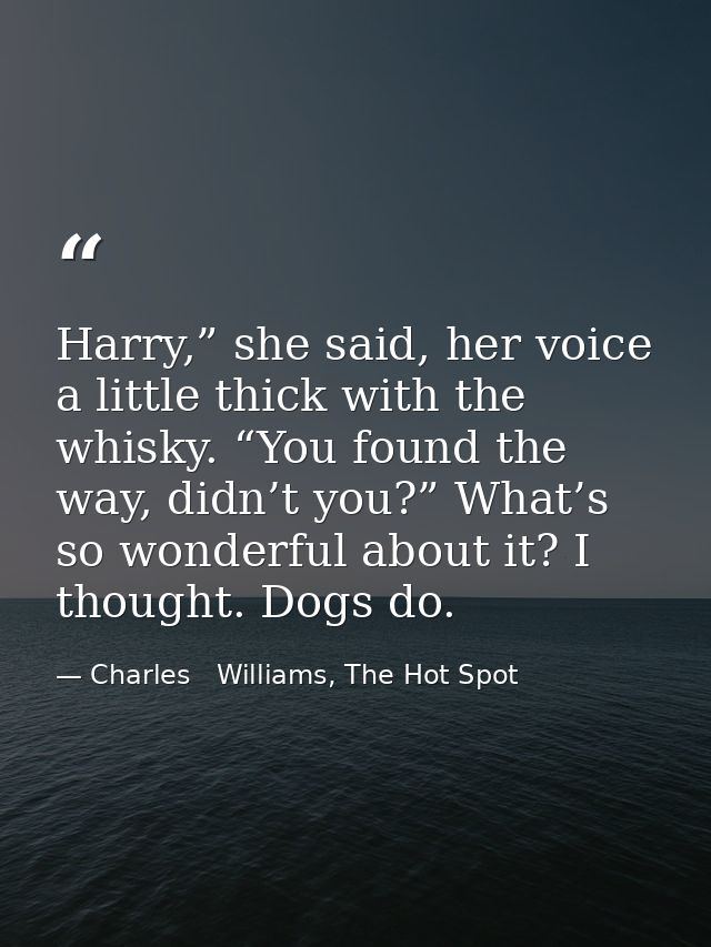 Harry,” she said, her voice a little thick with the whisky. “You found the way, didn’t you?” What’s so wonderful about i — Charles   Williams, The Hot Spot