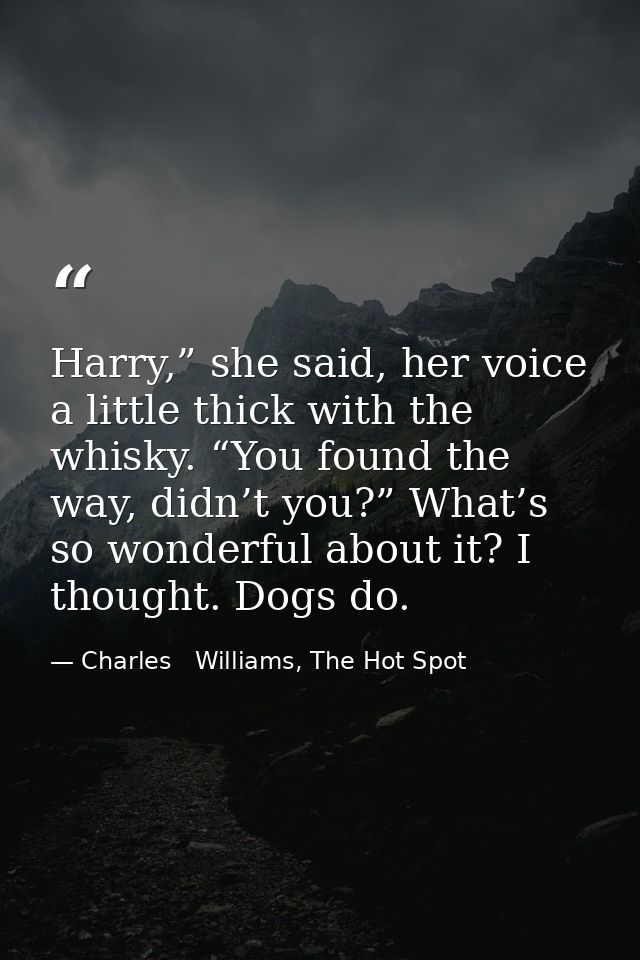 Harry,” she said, her voice a little thick with the whisky. “You found the way, didn’t you?” What’s so wonderful about i — Charles   Williams, The Hot Spot