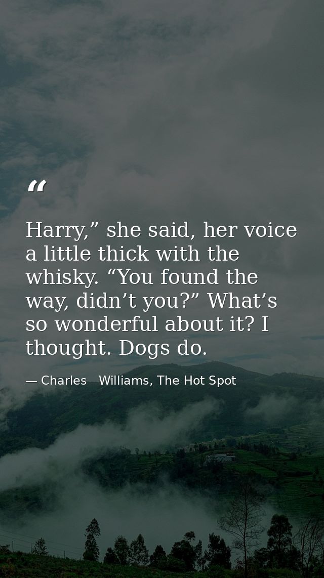 Harry,” she said, her voice a little thick with the whisky. “You found the way, didn’t you?” What’s so wonderful about i — Charles   Williams, The Hot Spot