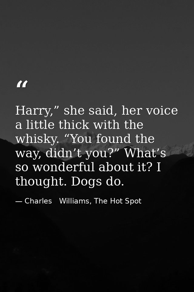 Harry,” she said, her voice a little thick with the whisky. “You found the way, didn’t you?” What’s so wonderful about i — Charles   Williams, The Hot Spot