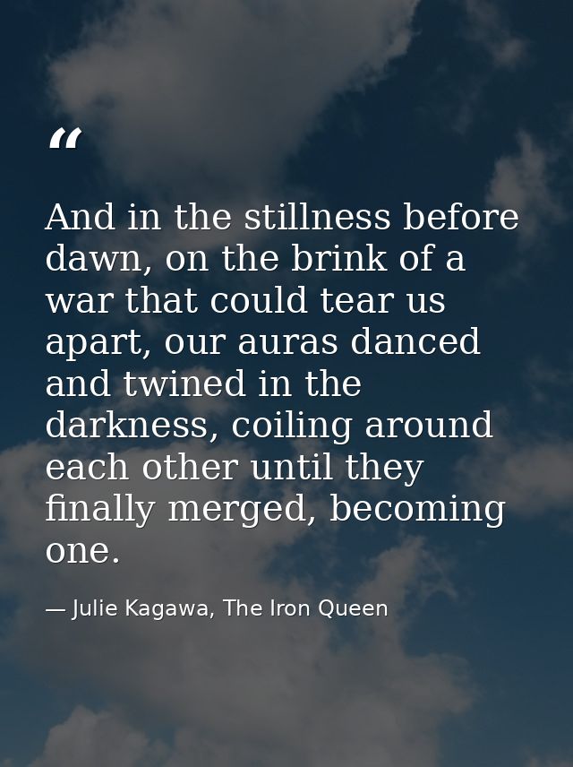 And in the stillness before dawn, on the brink of a war that could tear us apart, our auras danced and twined in the dar — Julie Kagawa, The Iron Queen