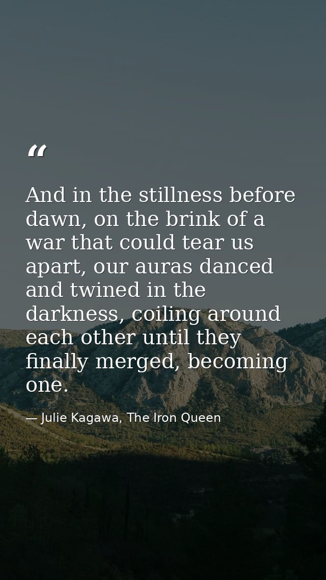 And in the stillness before dawn, on the brink of a war that could tear us apart, our auras danced and twined in the dar — Julie Kagawa, The Iron Queen