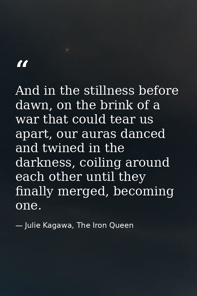 And in the stillness before dawn, on the brink of a war that could tear us apart, our auras danced and twined in the dar — Julie Kagawa, The Iron Queen